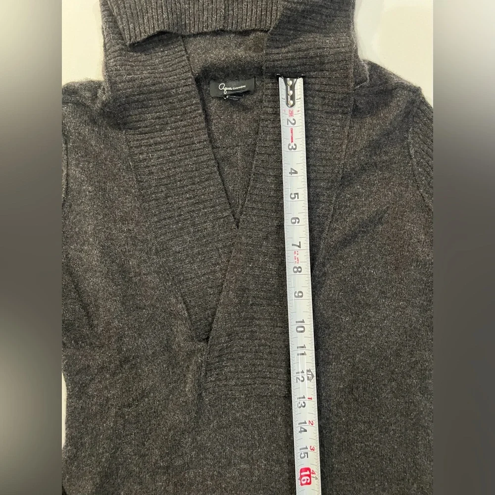 Aqua 100% Cashmere Grey Ribbed Hooded Sweater Medium - Picture 8 of 14